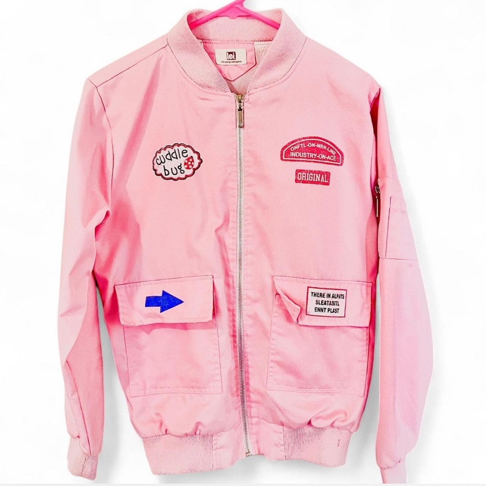 Sz S Y2K Vintage l.e.i. Pink Cuddle Bug Patches Bomber Jacket
